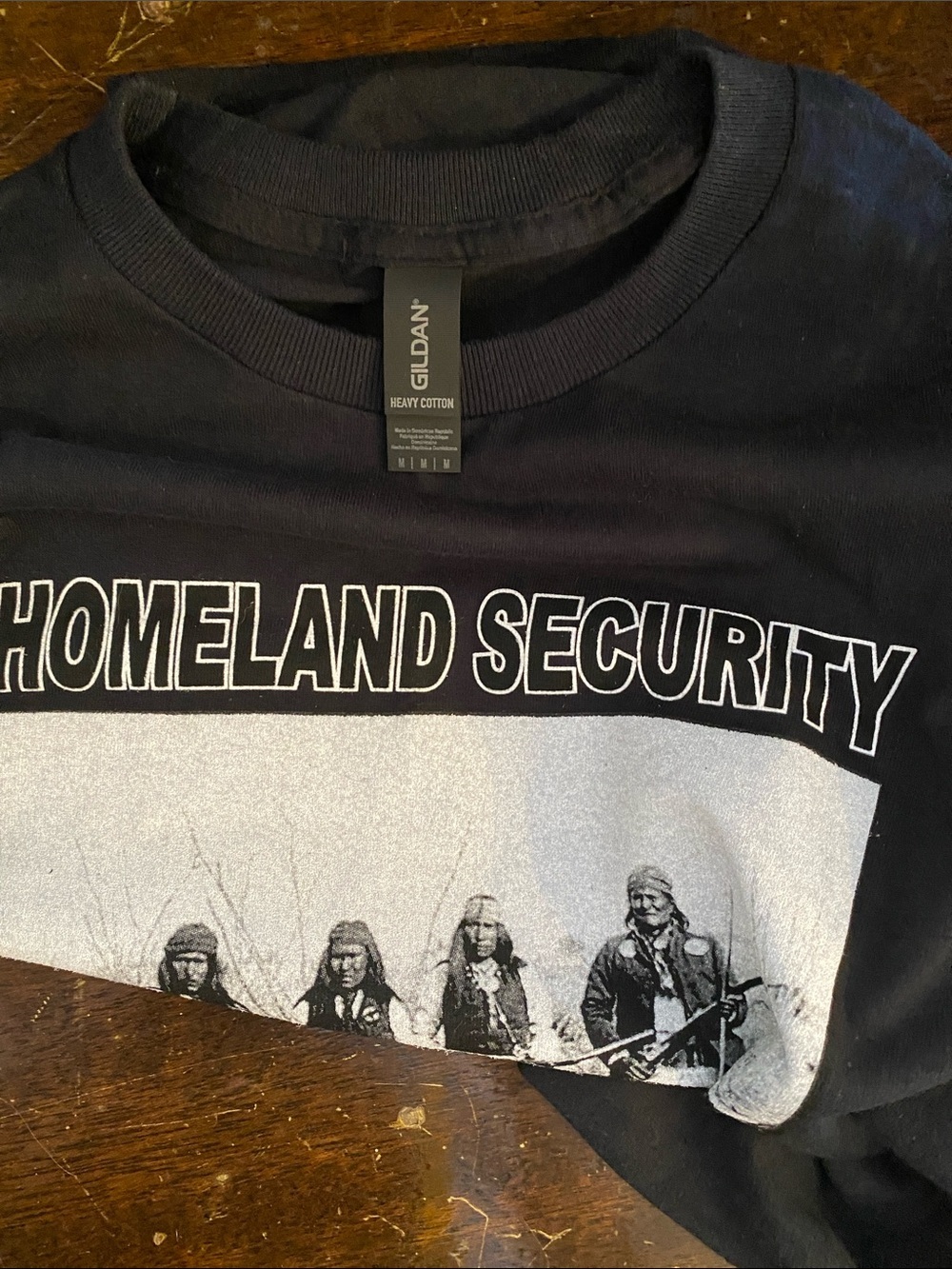 Gildan Black Graphic Tee with White 'Homeland Security' Print